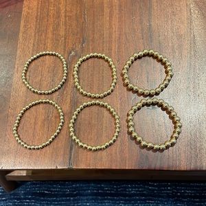 14K Gold Plated Beaded Bracelet Set of 6 (two of each size: 3mm, 4mm, 5mm)